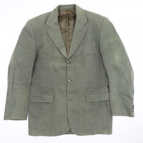 Gurteen Mens Green 40L Cotton Single-Breasted Blazer Jacket