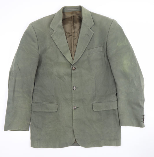 Gurteen Mens Green 40L Cotton Single-Breasted Blazer Jacket