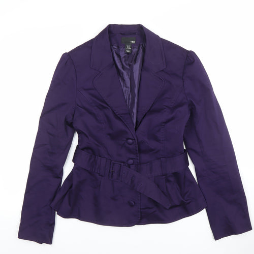 H&M Women's Purple Belted Single-Breasted Blazer UK 14