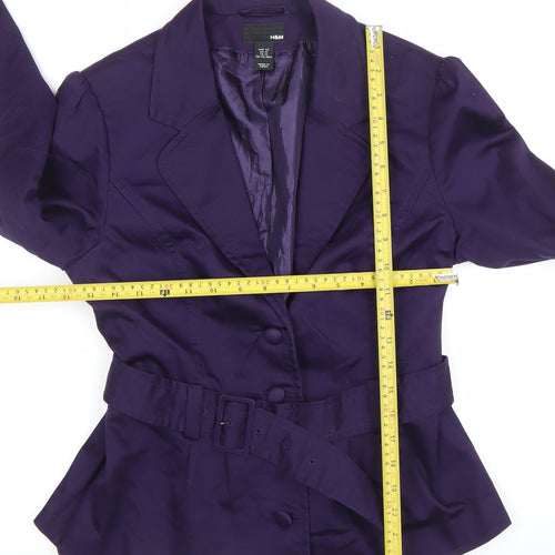 H&M Women's Purple Belted Single-Breasted Blazer UK 14
