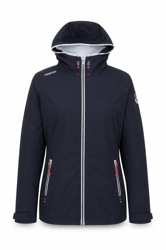 Front view of Tribord Women's Blue Waterproof Hooded Rain Jacket 2XS