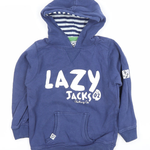 Lazy Jacks Boys Blue Pullover Hoodie 7-8 Years 100% Cotton Anchor Logo