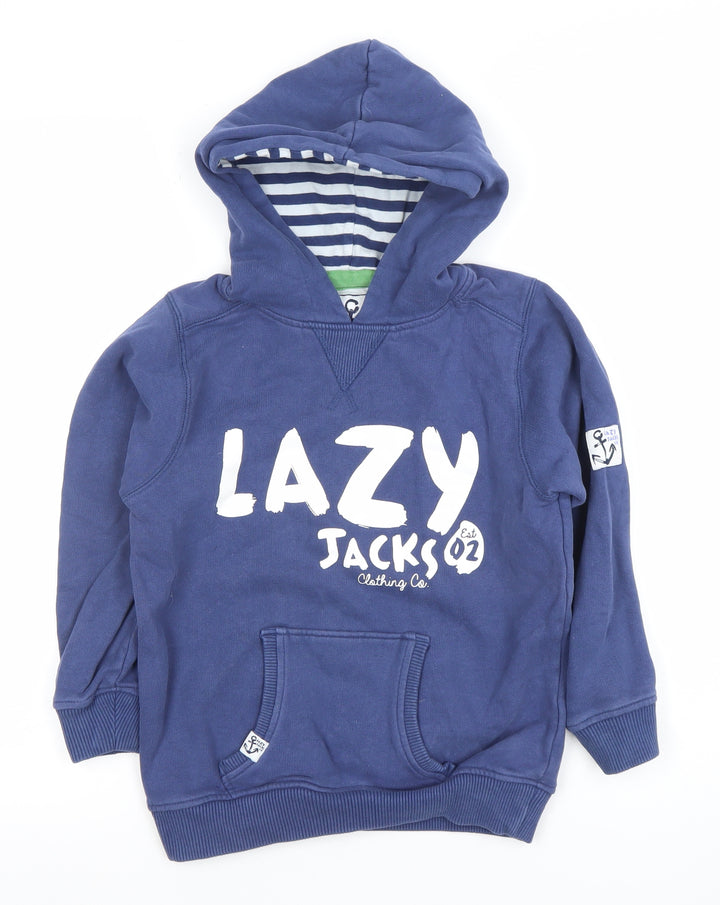 Lazy Jacks Boys Blue Pullover Hoodie 7-8 Years 100% Cotton Anchor Logo