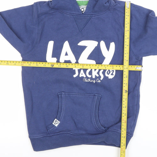 Lazy Jacks Boys Blue Pullover Hoodie 7-8 Years 100% Cotton Anchor Logo