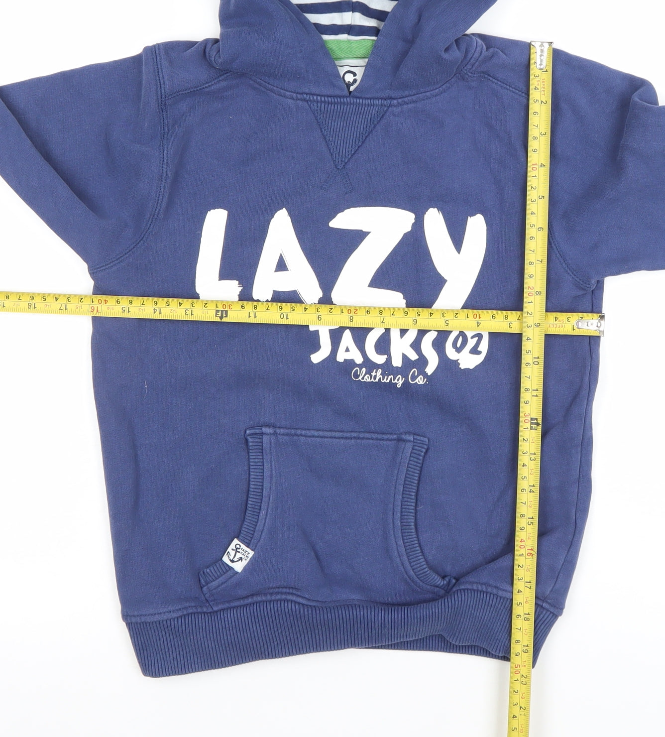 Lazy Jacks Boys Blue Pullover Hoodie 7-8 Years 100% Cotton Anchor Logo