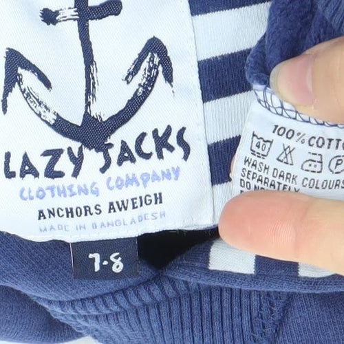 Lazy Jacks Boys Blue Pullover Hoodie 7-8 Years 100% Cotton Anchor Logo