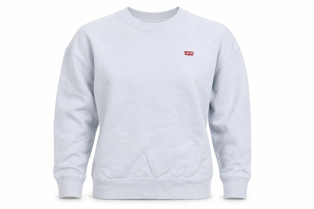 Front view of Levi's Women's Light Blue Cotton Crew Neck Sweatshirt, size S