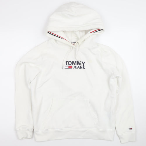 Tommy Jeans Women White Hooded Pullover Hoodie Medium Cotton Blend