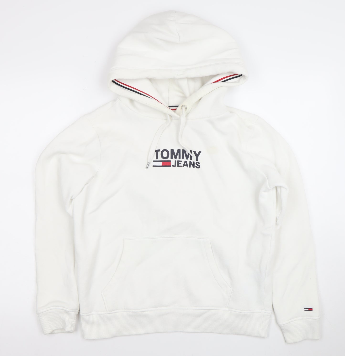 Tommy Jeans Women White Hooded Pullover Hoodie Medium Cotton Blend