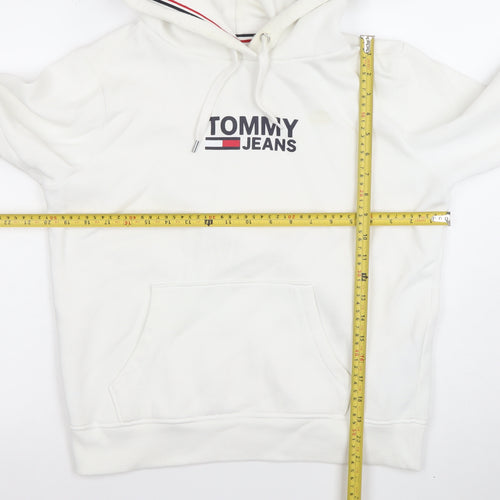 Tommy Jeans Women White Hooded Pullover Hoodie Medium Cotton Blend
