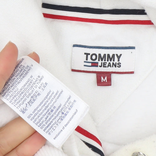 Tommy Jeans Women White Hooded Pullover Hoodie Medium Cotton Blend