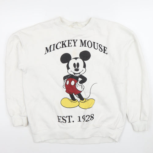 H&M Boys White Mickey Mouse Sweatshirt 12-14 Years Pullover Crew Neck