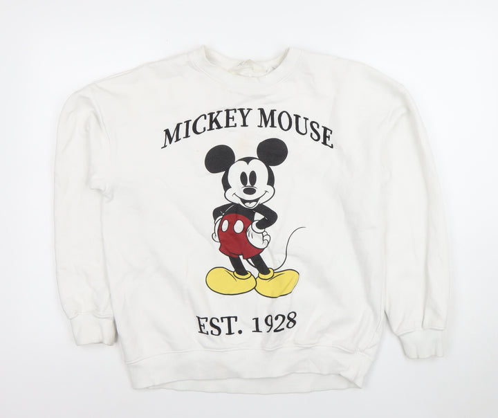 H&M Boys White Mickey Mouse Sweatshirt 12-14 Years Pullover Crew Neck
