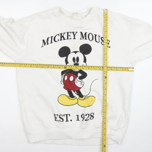 H&M Boys White Mickey Mouse Sweatshirt 12-14 Years Pullover Crew Neck