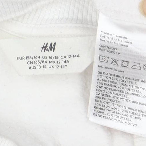 H&M Boys White Mickey Mouse Sweatshirt 12-14 Years Pullover Crew Neck