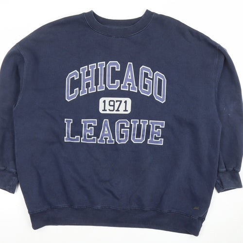 Pull & Bear Women Navy Blue Chicago League 1971 Pullover Sweatshirt S