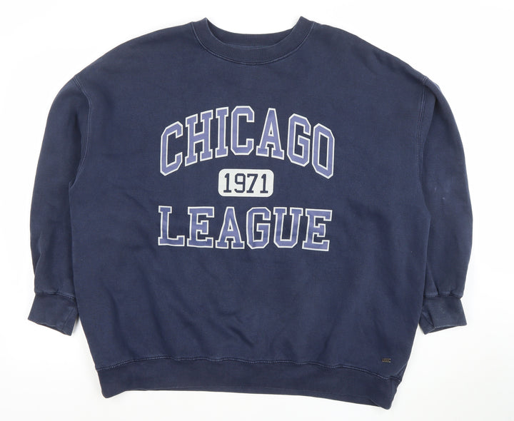Pull & Bear Women Navy Blue Chicago League 1971 Pullover Sweatshirt S
