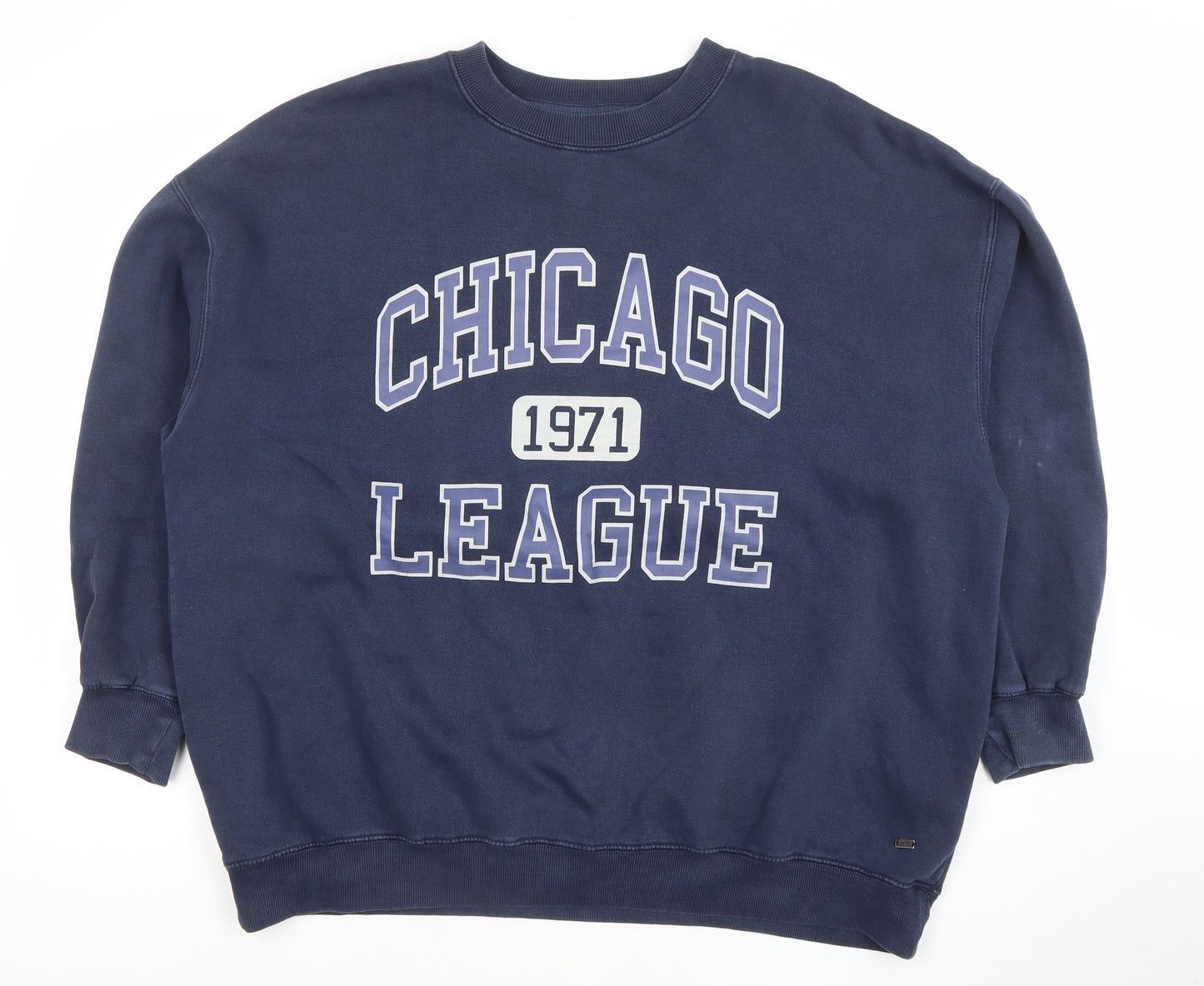Pull & Bear Women Navy Blue Chicago League 1971 Pullover Sweatshirt S