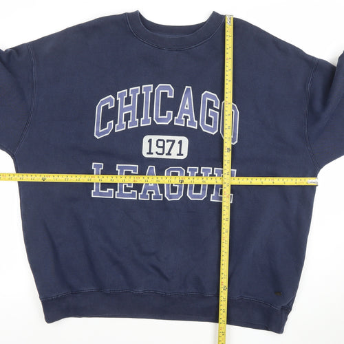 Pull & Bear Women Navy Blue Chicago League 1971 Pullover Sweatshirt S