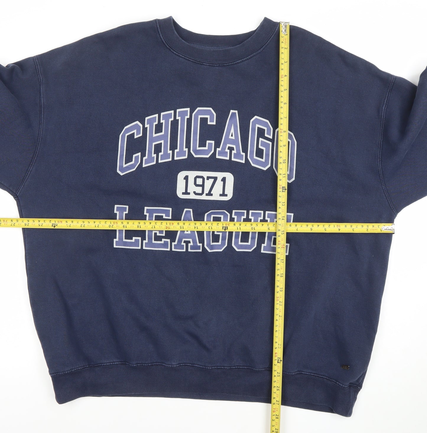 Pull & Bear Women Navy Blue Chicago League 1971 Pullover Sweatshirt S