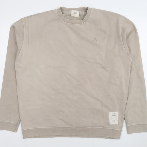MAYA MAYA Mens Beige Cotton Crew Neck Pullover Sweatshirt L