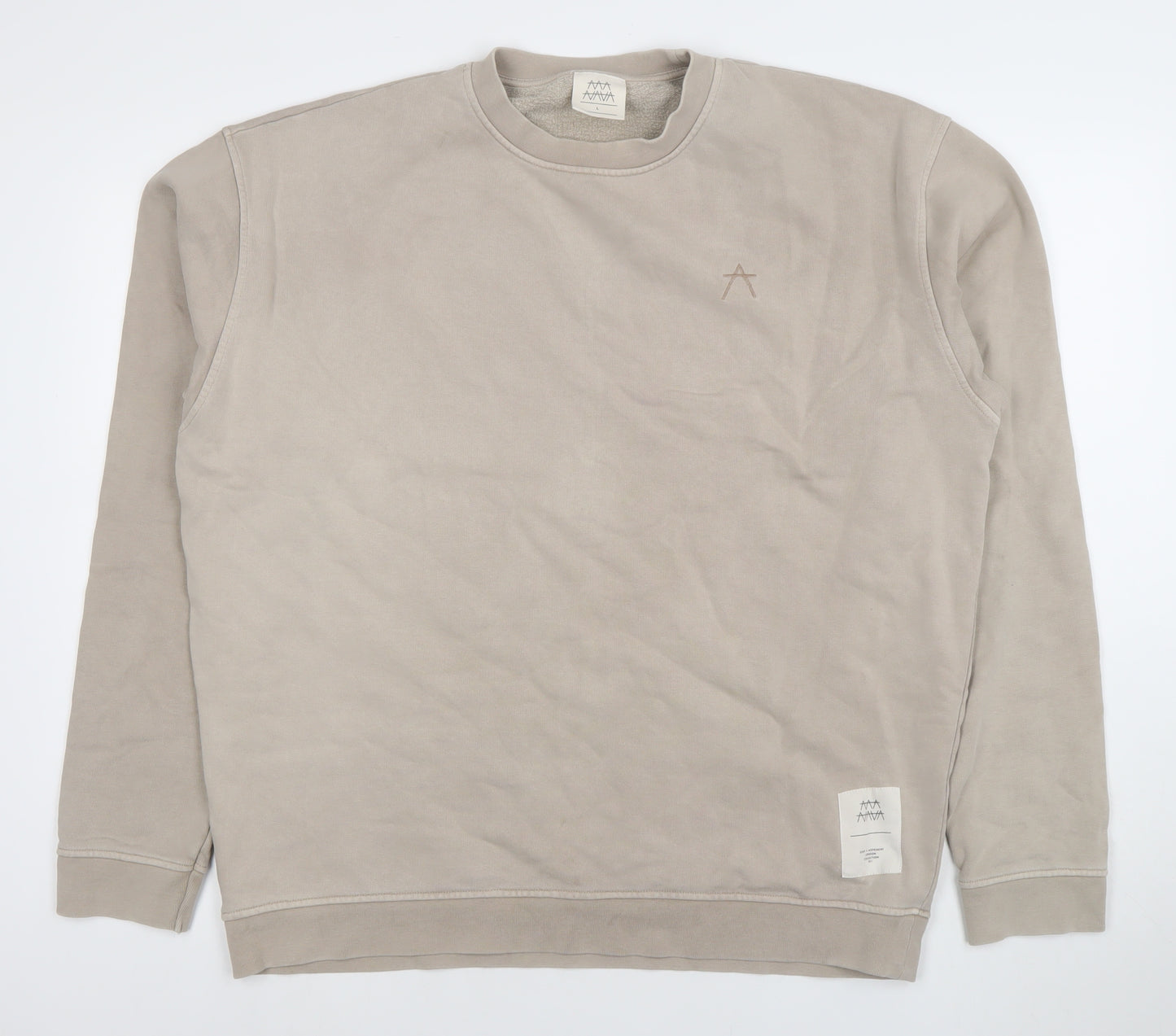 MAYA MAYA Mens Beige Cotton Crew Neck Pullover Sweatshirt L
