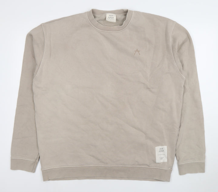 MAYA MAYA Mens Beige Cotton Crew Neck Pullover Sweatshirt L