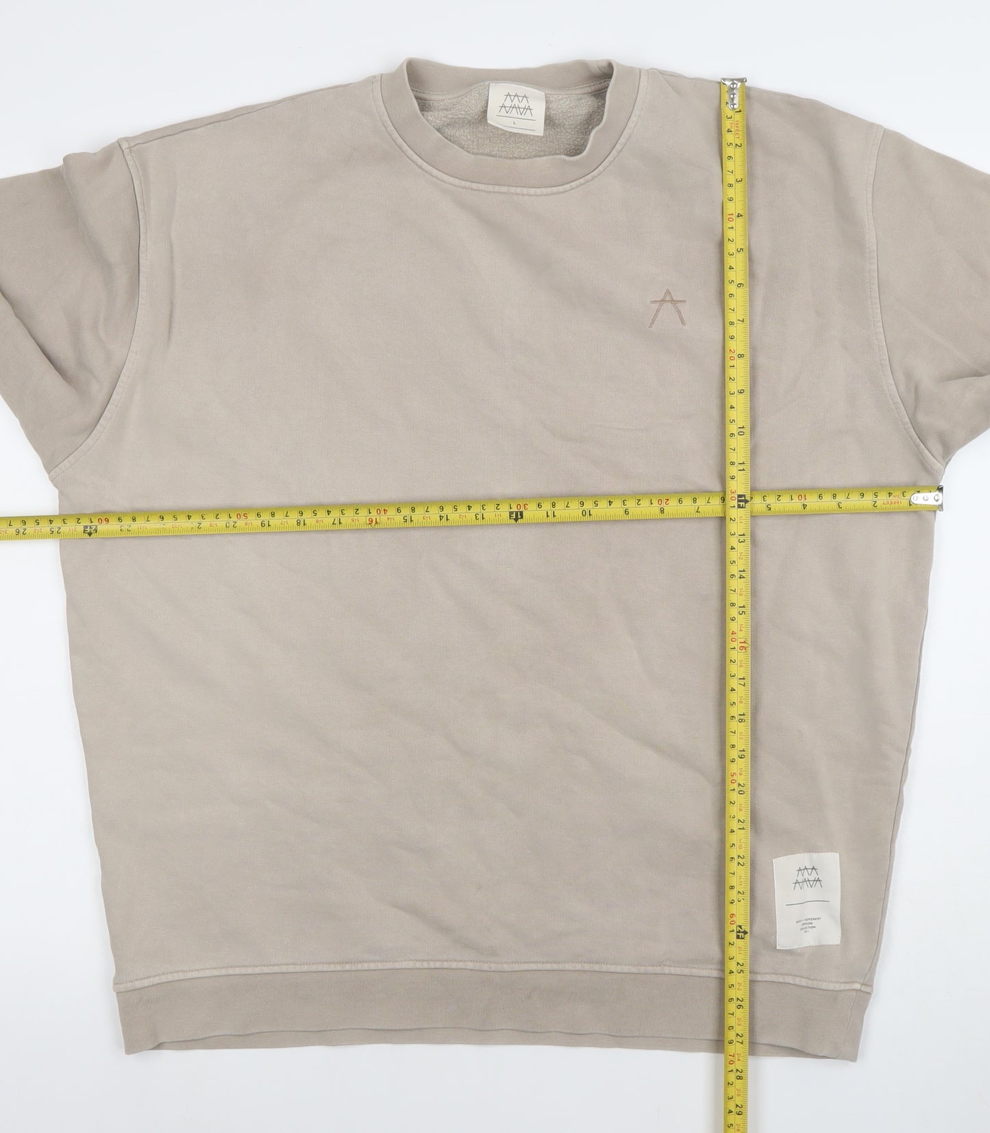 MAYA MAYA Mens Beige Cotton Crew Neck Pullover Sweatshirt L