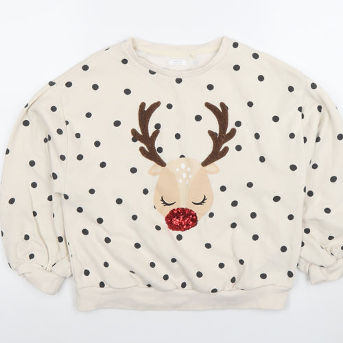 Next Girls Beige Polka Dot Reindeer Christmas Sweatshirt 11 Years