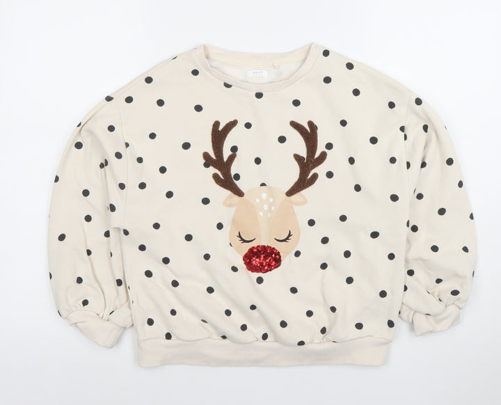 Next Girls Beige Polka Dot Reindeer Christmas Sweatshirt 11 Years