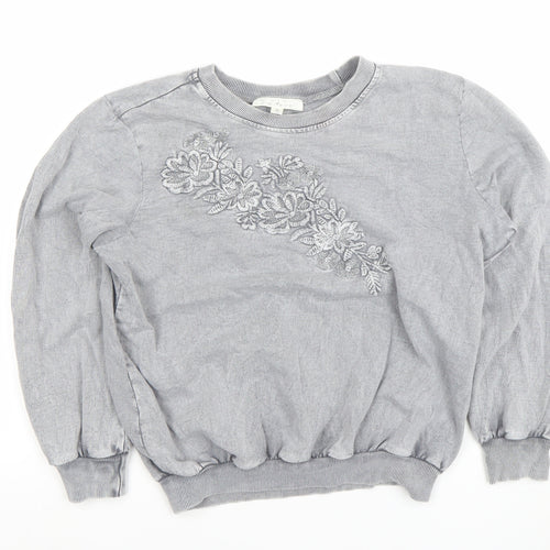 Soft Surroundings Women Grey Embroidered Pullover Sweatshirt Size S