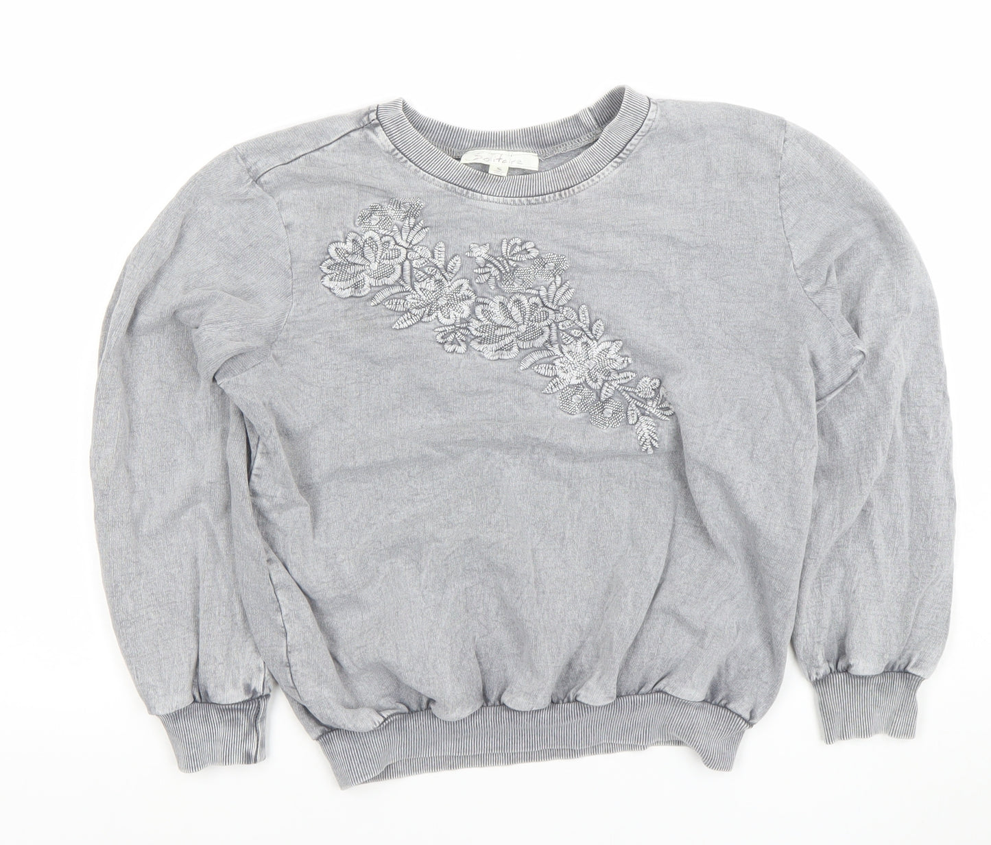 Soft Surroundings Women Grey Embroidered Pullover Sweatshirt Size S