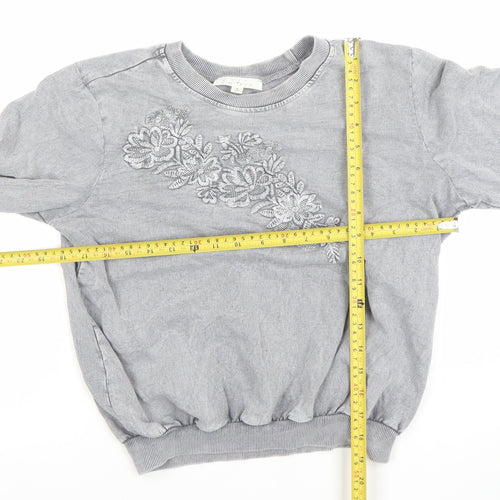 Soft Surroundings Women Grey Embroidered Pullover Sweatshirt Size S