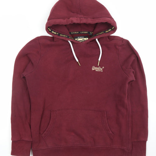 Superdry Womens Burgundy Hooded Pullover Hoodie UK 14 Orange Label