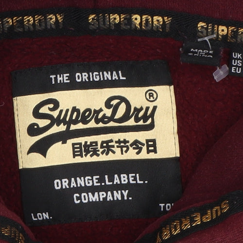 Superdry Womens Burgundy Hooded Pullover Hoodie UK 14 Orange Label