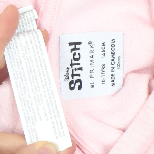 Primark Girls Pink Stitch Hoodie 10-11 Years Pullover Disney Fleece