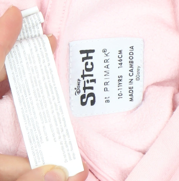 Primark Girls Pink Stitch Hoodie 10-11 Years Pullover Disney Fleece