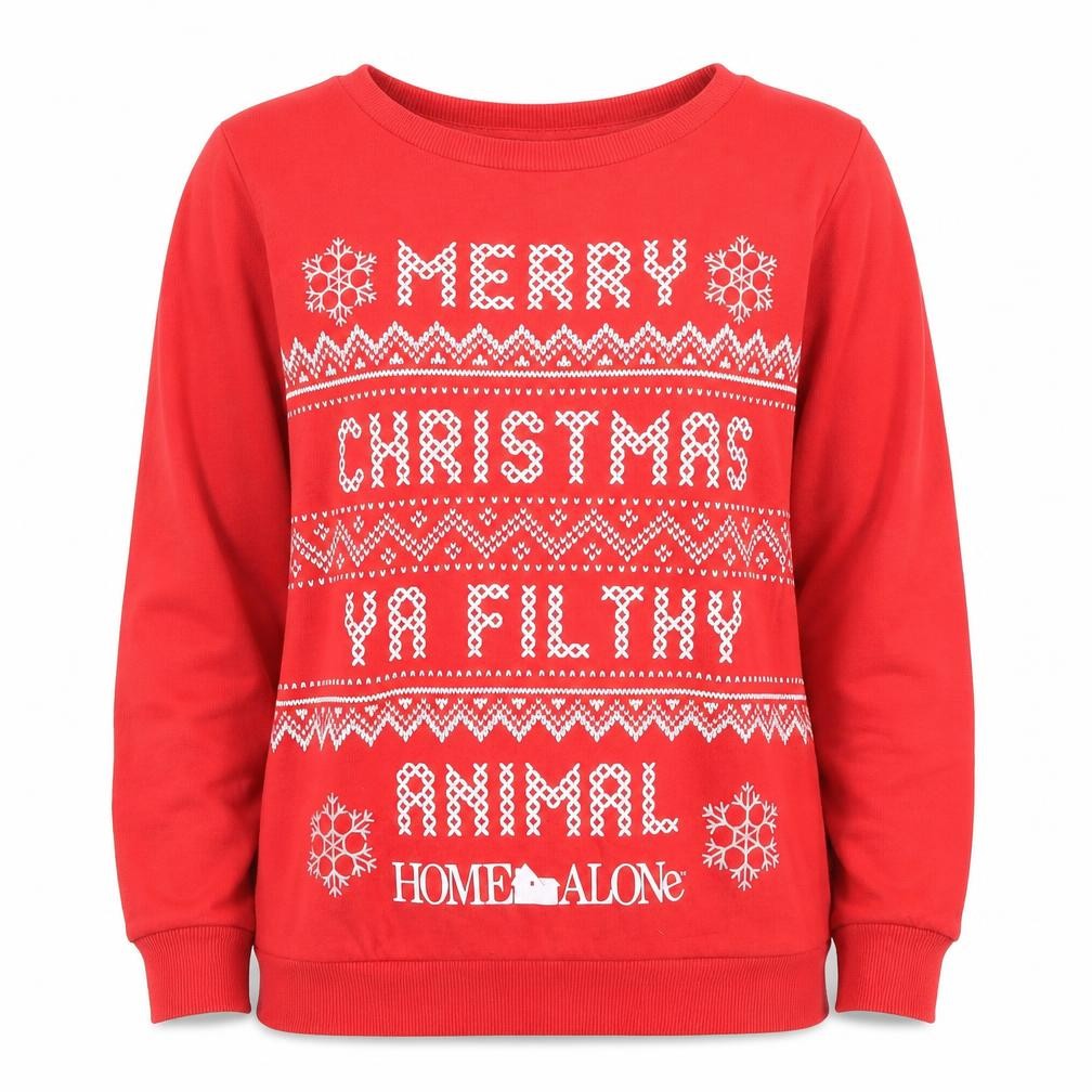 Front view of Home Alone Red Christmas Sweatshirt Women UK 12 Pullover Long Sleeve