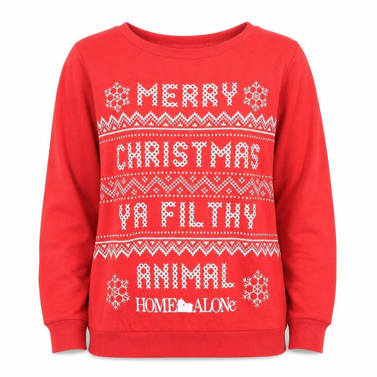 Front view of Home Alone Red Christmas Sweatshirt Women UK 12 Pullover Long Sleeve