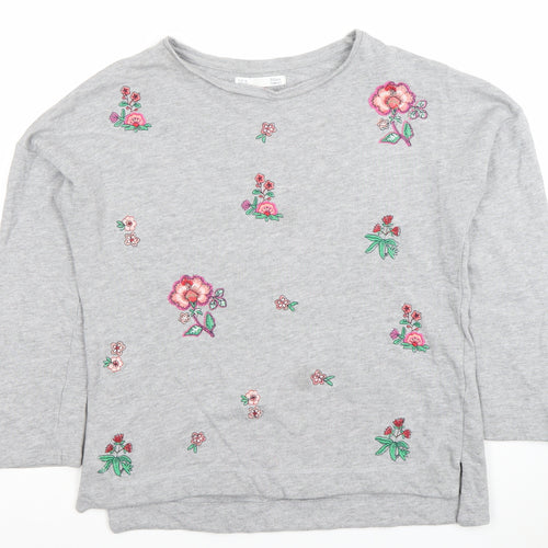 Sfera Women Grey Embroidered Floral Pullover Sweatshirt M