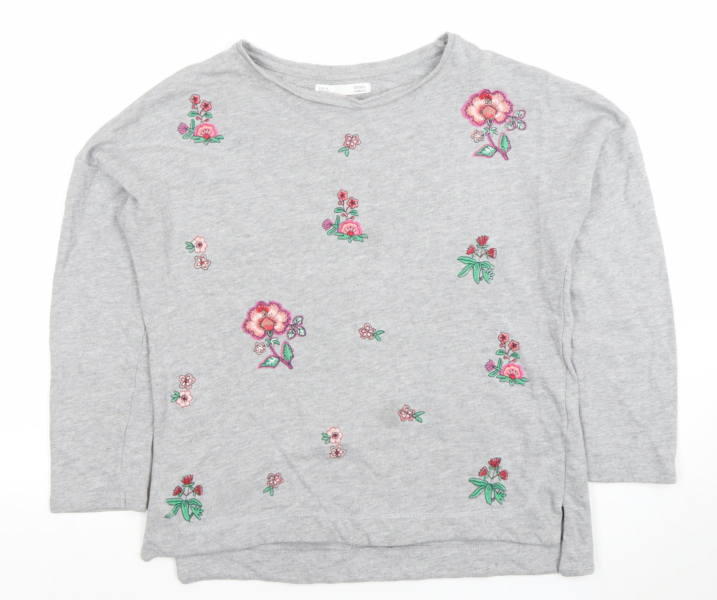 Sfera Women Grey Embroidered Floral Pullover Sweatshirt M