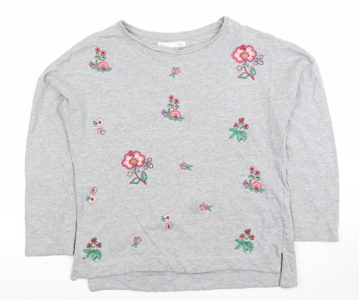 Sfera Women Grey Embroidered Floral Pullover Sweatshirt M