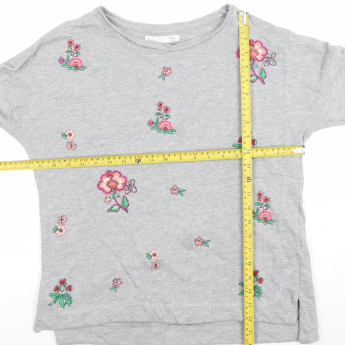 Sfera Women Grey Embroidered Floral Pullover Sweatshirt M