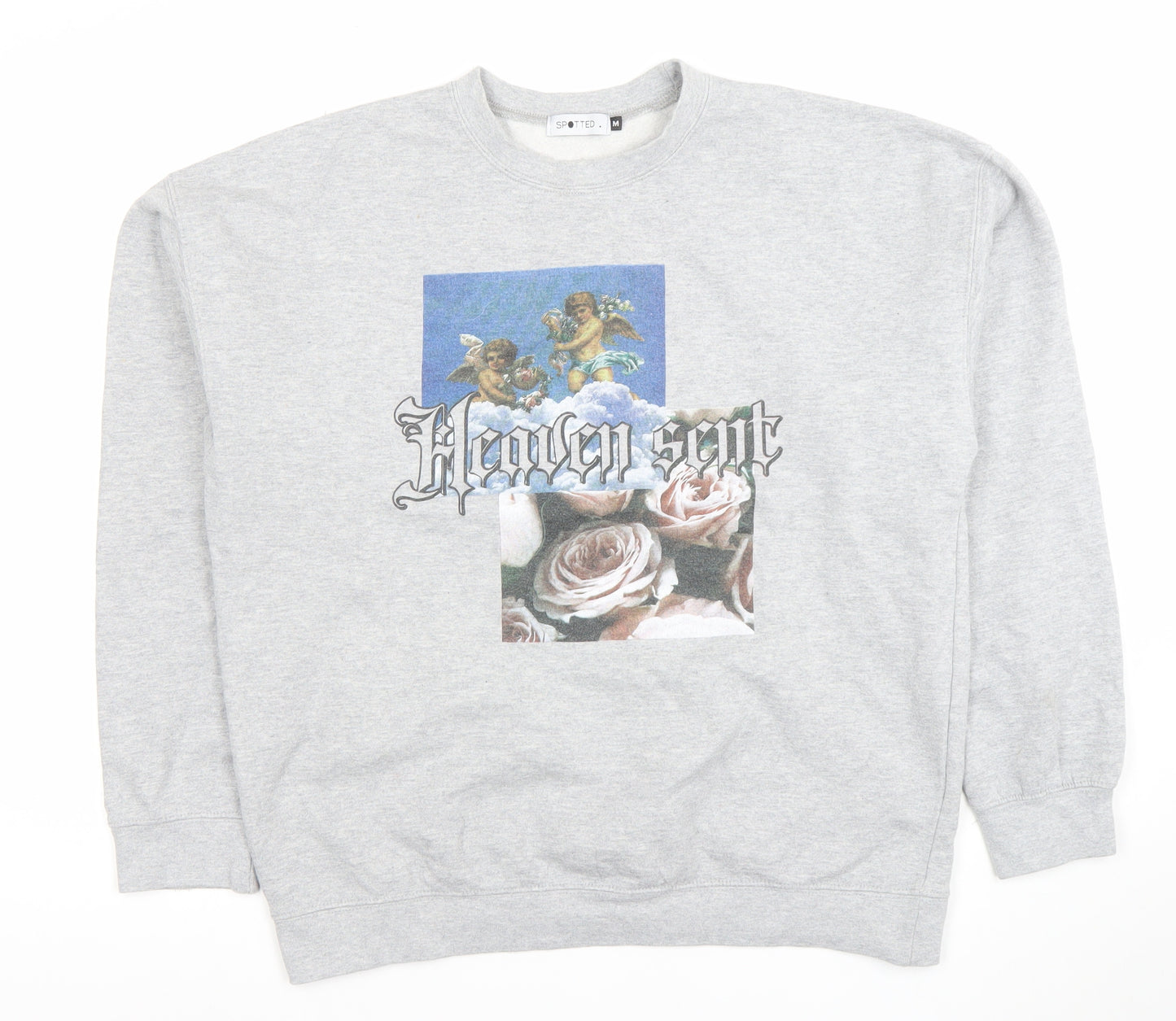 Spotted Grey Heaven Sent Graphic Womens Medium Pullover Sweatshirt