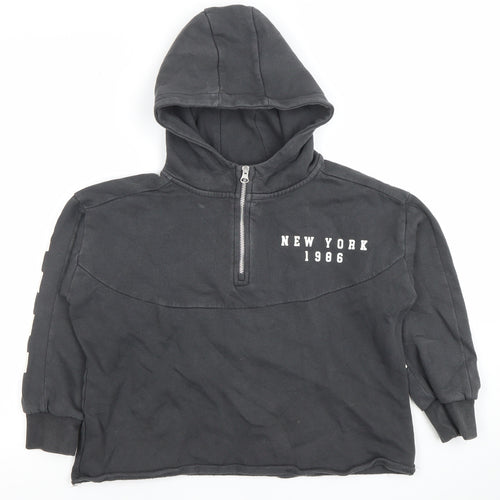 Next Boys Black 9 Years 1/2 Zip Hoodie New York 1986 Graphic Print