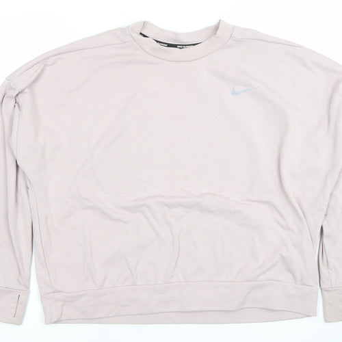 Nike Women Beige Dri-FIT Running Sweatshirt L Crew Neck Long Sleeve