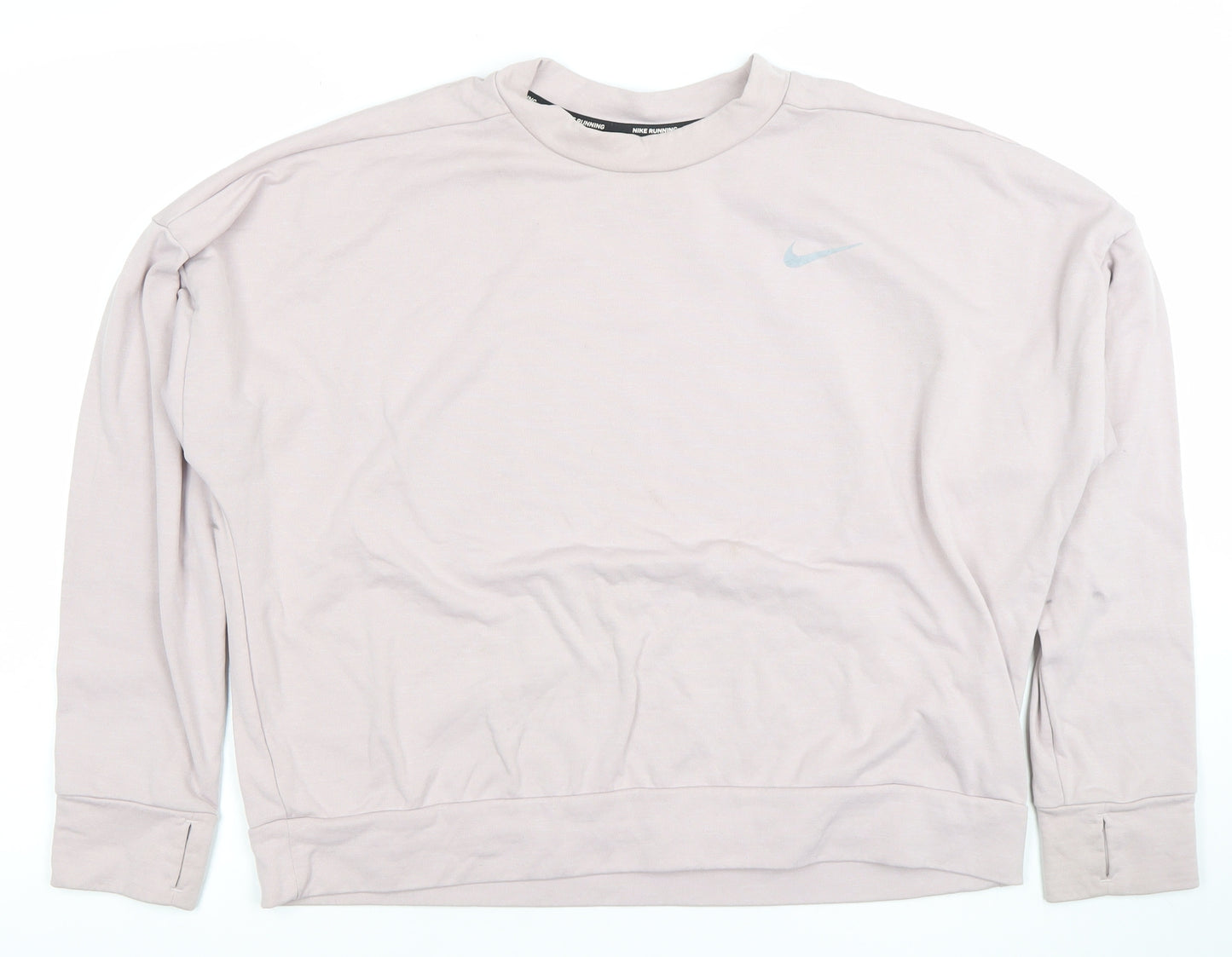 Nike Women Beige Dri-FIT Running Sweatshirt L Crew Neck Long Sleeve