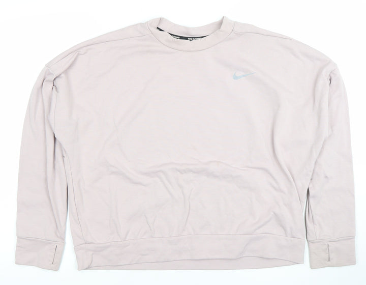 Nike Women Beige Dri-FIT Running Sweatshirt L Crew Neck Long Sleeve