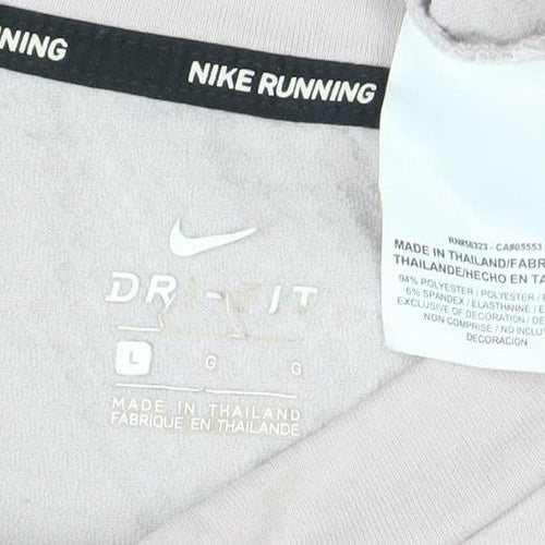 Nike Women Beige Dri-FIT Running Sweatshirt L Crew Neck Long Sleeve