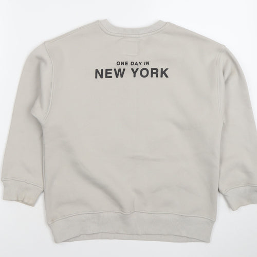 Zara Girls Beige Graphic Pullover Sweatshirt 8-9 Years New York Print